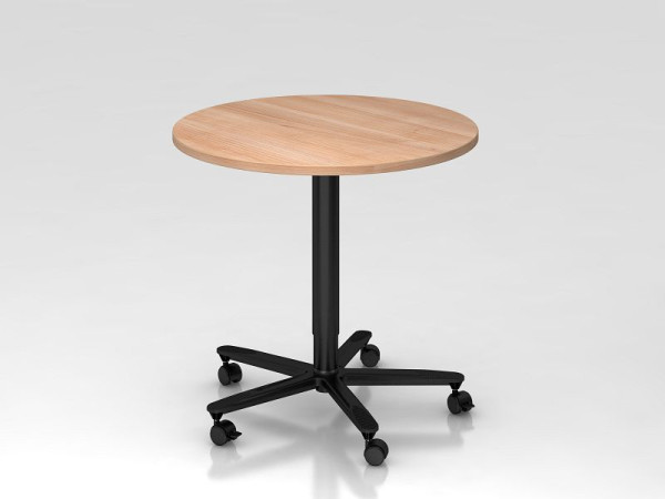 Stĺpový zdvíhací stôl Hammerbacher 80 cm okrúhly orech/čierna, čierny rám, VST08/N/D