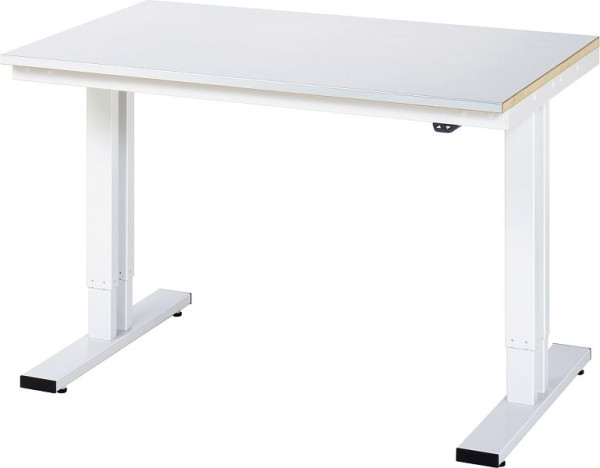 Pracovný stôl RAU série adlatus 300 (elektricky výškovo nastaviteľný), pracovná doska s krytom z oceľového plechu, 1250x720-1120x800 mm, 08-WT-125-080-S