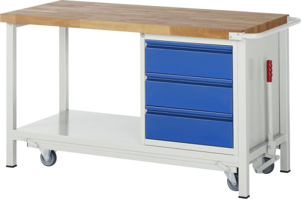 Pracovný stôl RAU série BASIC-8 - model 8157, sklopný, 3x zásuvka, polica z oceľového plechu, 1500x880x700 mm, A5-8157I6-15F