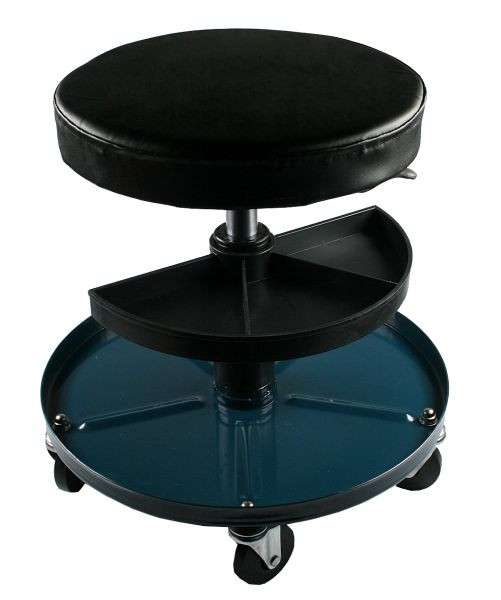 Montážna valčeková stolička Busching s plynovou pružinou a policou, nastavenie výšky sedadla 380mm-510mm max.150kg, 100281