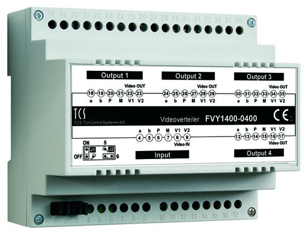 Rozdeľovač video signálu TCS na delenie video prameňov, 4-cestný, DIN lišta 6 HP, FVY1400-0400
