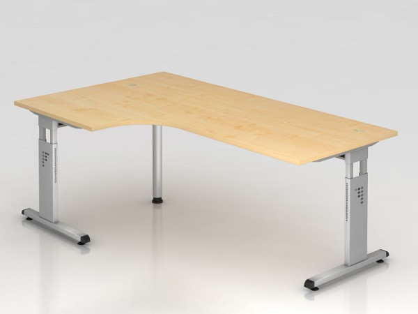 Hammerbacher uhlový stôl C-noha 200x120cm 90° javor/strieborná, tvar uhla 90°, možnosť montáže vľavo alebo vpravo, pracovná výška 65-85 cm, VOS82/3/S