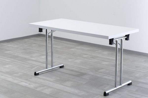 Skladací stôl Hammerbacher 138x69 cm biely/chrómový rám, obdĺžnikový tvar, VKL14/W/C