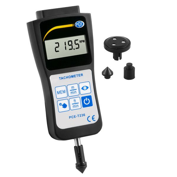 PCE Instruments Tachometer pre rýchlosť až 99 999 ot./min., na batérie, 65 x 215 x 38 mm, PCE-T236