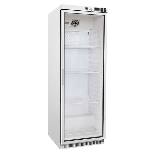 Biela oceľová gastroinoxová chladnička so sklenenými dverami 400 litrov, staticky chladená ventilátorom, čistý objem 360 litrov, 204.003
