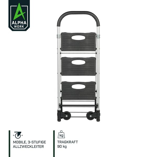 Alpha Work Mobile univerzálny rebrík/vozík, skladací, 3 schodíky, nosnosť 90 kg ako vozík, 05902