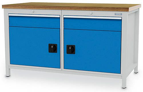 Bedrunka+Hirth box pracovný stôl šírka 1500 mm, R24-24, 2 x zásuvka, 2 x krídlové dvierka Rozmery v mm (ŠxHxV): 1500 x 750 x 859, 03.15.01VA