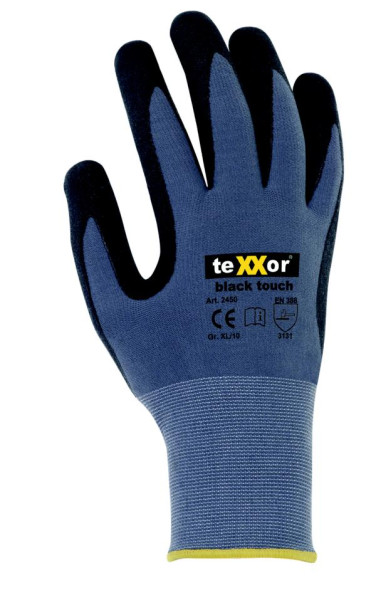 teXXor nylonové pletené rukavice "black touch", veľkosť: 10, balenie: 144 párov, 2450-10