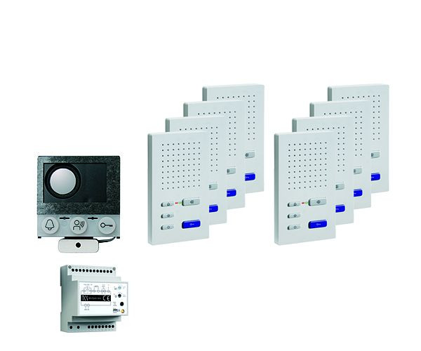 Inštalácia TCS audio:pack pre 8 bytových jednotiek, so vstavaným reproduktorom ASI12000 + 8x handsfree reproduktor ISW3030 + ovládacie zariadenie BVS20, PAIF080/004