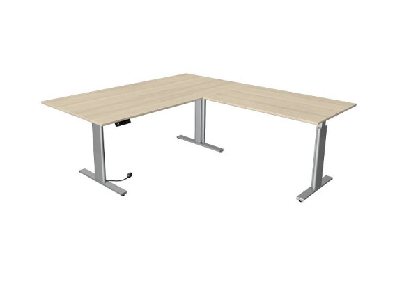 Kerkmann sedací/stojací stôl Move 3 strieborný Š 2000 x H 1000 mm s prídavným prvkom 1200 x 800 mm, javor, 10235750