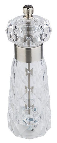 APS mlynček na korenie -DIAMOND-, Ø 6 cm, výška: 18 cm, akryl, nerez, mat, farba: transparentná, mlynček z uhlíkovej ocele, 40553