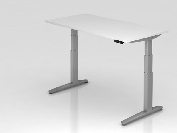 Hammerbacher elektrický sedací stôl 160x80cm biela/strieborná, obdĺžnikový tvar, VXBHM16/W/SS
