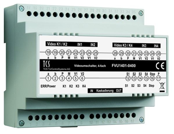 Prepínač videosignálu TCS pre cielený výber 1 z až 64 kamier, 4-násobný, DIN lišta 6 TE, FVU1401-0400