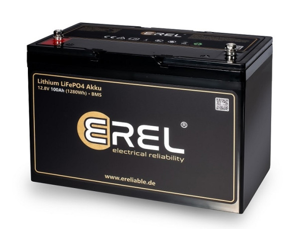 EREL 12,8V LiFePO4 lítiová akumulátorová a napájacia batéria 100Ah 1280Wh, ER-12V100A1