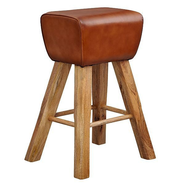 Wohnling barová stolička gymnastika 43 x 75 x 43 cm mango masív / pravá koža, hnedá, bez operadla, WL6.011