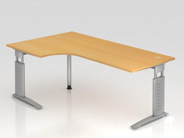 Hammerbacher uhlový stôl C-noha 200x120cm 90° buk/strieborná, tvar uhla 90°, horizontálny káblový žľab, možnosť montáže vľavo alebo vpravo, VUS82/6/S