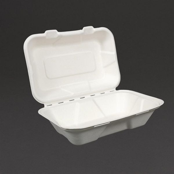 Vegware Kompostovateľné jednorazové boxy so sklopným vekom od Bargasse 22,8 cm, Balenie: 200 kusov, GH026