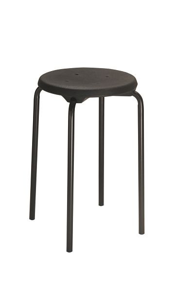 Stohovateľná stolička Lotz, PU sedák čierny, výška sedáku 580 mm, stabilný oceľový rúrkový rám, čierna, 3258.01