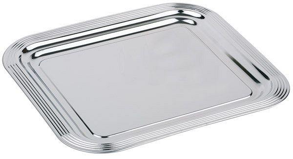 APS GN 2/3 párty tanier -CLASSIC-, 35,4 x 32,5 cm, kov, poniklovaný a lesklý chróm, s líniovým zdobením, rolovaný okraj, 48 ks, 00389