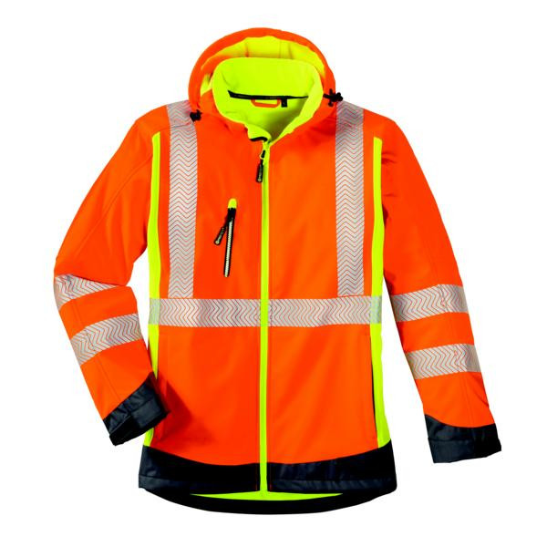 4PROTECT viditeľná softshellová bunda HOUSTON, veľkosť: L, farba: jasne oranžová/svetlo žltá/sivá, balenie: 5 kusov, 3470-L