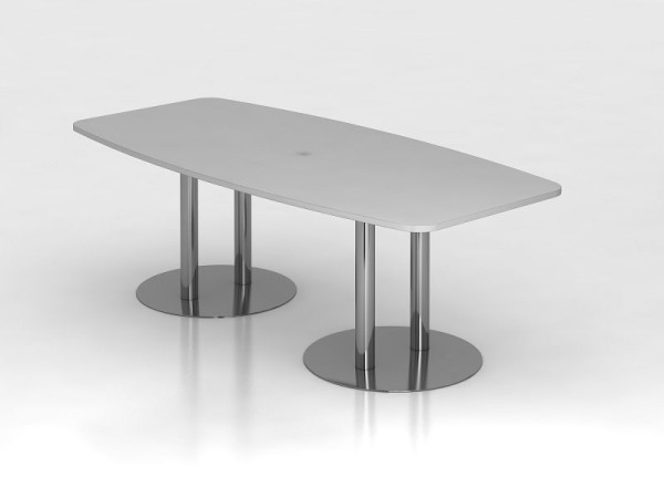 Konferenčný stolík Hammerbacher 220 cm stĺpiková podnož, sivá/chrómová, súdkovitý, VKT22S/5/C