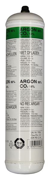ELMAG jednorazová fľaša zmesový plyn Ar 86% / Co2 14%, 1 L / 110 bar, výška: 310 x Ø 73 mm, 54100