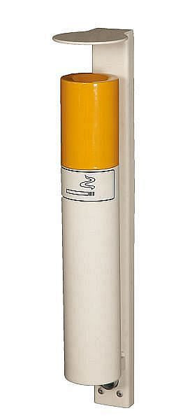 Renner nástenný popolník so strechou cigaretového vzhľadu, 1 liter, s montážnou lištou, žiarovo zinkovaný práškovou farbou, kukuričná žltá/dopravná biela, 7061-01 1006/9016