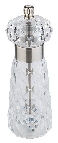 APS mlynček na soľ -DIAMOND-, Ø 6 cm, výška: 18 cm, akryl, nerez, mat, farba: transparentná, mlynček z nerezu, 40554