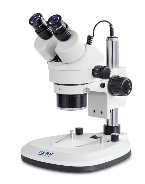 KERN Optics Stereo zoom mikroskop s prstencovým osvetlením, Greenough 0,7x - 4,5x, binokulárny, okulár HWF 10x / Ø 20 mm, OZL 465