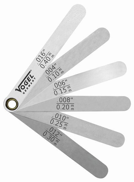 Vogel Nemecko sada meradiel na nastavenie ventilu, jednotlivo vo vrecku, 0,10 - 0,40 mm / 0,004 - 0,016 palca, 6 listov, 415106