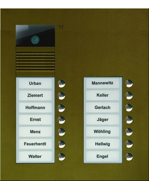 TCS video vonkajšia stanica série AVU so 14 zvonkovými tlačidlami (zarovnané vpravo), 2 stĺpiky, UP bronz, AVU15140-0012