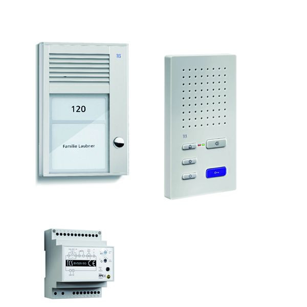 Systém ovládania dverí TCS audio:pack AP pre 1 bytovú jednotku, s vonkajšou stanicou PAK 1 zvonkové tlačidlo, 1x handsfree reproduktor ISW3130, ovládacie zariadenie BVS20, PSC2210-0000