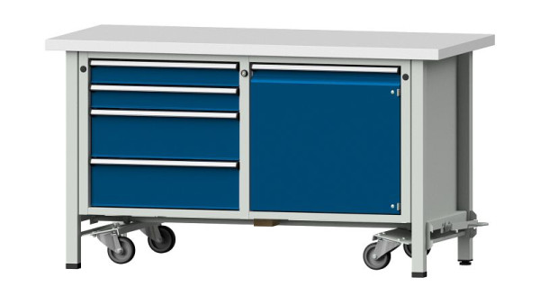 Pracovné stoly ANKE Skriňový pracovný stôl, model 131 V, 1500 x 700 x 840 mm, RAL 7035/5010, KSP 40 mm, so sklopným mobilným zariadením, 305.264