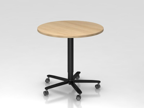 Stĺpový zdvíhací stôl Hammerbacher 80 cm okrúhly dub/čierna, čierny rám, VST08/E/D