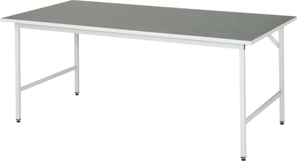 Pracovný stôl série RAU Jerry (3030) - výškovo nastaviteľný, pracovná doska s linoleom/univerzálnym poťahom, 2000x800-850x1000 mm, 06-500L10-20.12