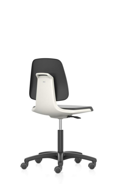 bimos pracovná stolička Labsit s kolieskami, sedadlo V.450-650 mm, imitácia kože, biela škrupina sedadla, 9123-MG01-3403