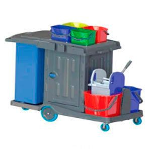 RMV čistiaci vozík/servisný vozík PE Safety so skrinkou, uzamykateľný, RMV10.004