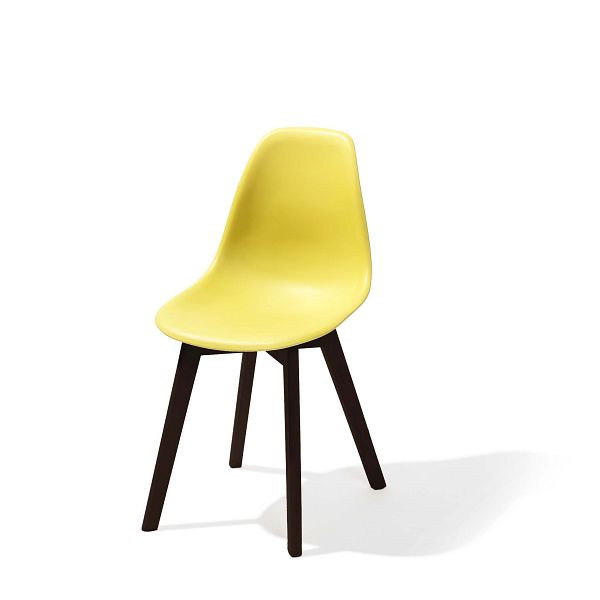 Stohovacia stolička VEBA Keeve žltá bez podrúčok, rám z tmavého brezového dreva a plastový sedák, 47 x 53 x 83 cm (ŠxHxV), 505FD01SY