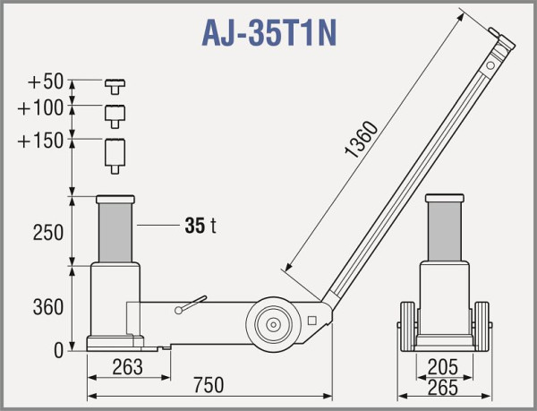 TDL 1-stupňový vzduchový hydraulický zdvihák, nosnosť: 35t, AJ-35T1N