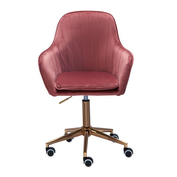 Amstyle stolová stolička zamatovo ružová, s operadlom, výškovo nastaviteľná do 120 kg, s kolieskami, otočná, SPM1.431