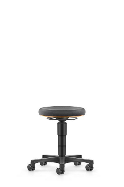všestranná stolička bimos s kolieskami, Supertec čierna, výška sedu 450-650 mm, oranžový krúžok, 9463-SP01-3279