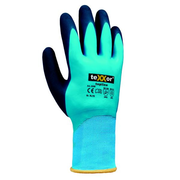 teXXor nylonové zimné rukavice latexové, veľkosť: 10, farba: modrá/tmavomodrá, balenie: 120 párov, 2228-10