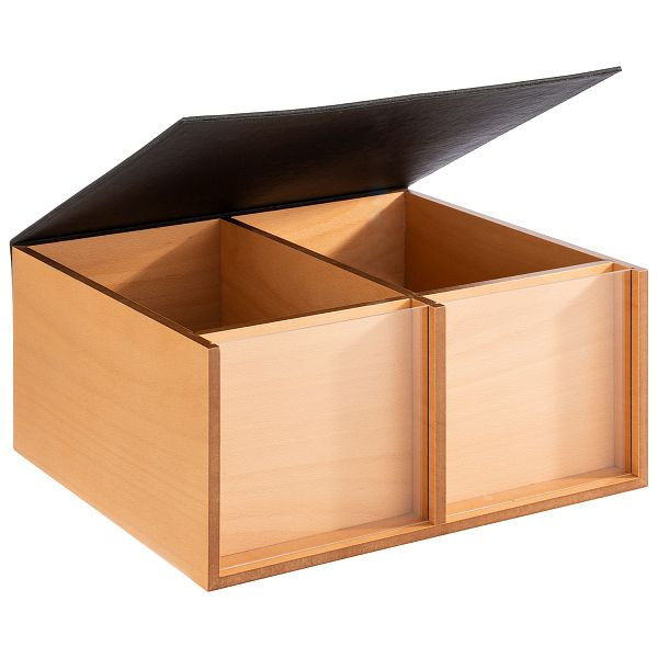 APS Buffet Box -TOAST BOX-, 36 x 33,5 x 17,5 cm, dubové drevo, veko z imitácie kože, rozdelené na 2 priehradky 28 x 16,5 x 16 cm, s akrylovým priezorom, 11713