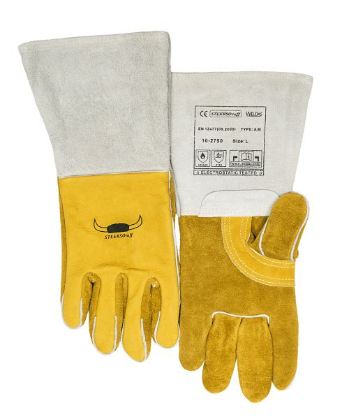 ELMAG 5-prstové zváračské rukavice WELDAS 10-2750 XL, MIG/MAG/MMA z hovädzej usne, dĺžka: 36 cm, veľkosť 9,5, odolné voči olejom a vode (1 pár), 59110