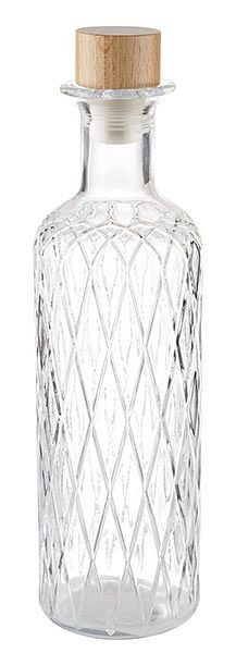 APS sklenená karafa -DIAMOND-, Ø 8 cm, výška: 28 cm, 0,8 litra, sklo, bukové drevo, silikón, 10742