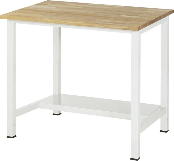 Pracovný stôl RAU séria 900, š1000 x h 800 x v825 mm, pracovná doska masív buk, hrúbka 25 mm, s policou dole, hĺbka 320 mm, 03-900-3-B25-10.12