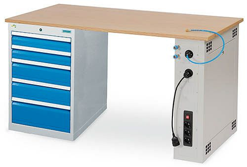 Bedrunka+Hirth radový pracovný stôl R 18-24, 2x100, 2x150, 1x200 mm, zásuvka plný výsuv 100%, 1500 x 750 x 859 mm, 03.15.580.9E
