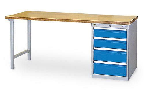 Bedrunka+Hirth radový pracovný stôl, so zásuvkovým blokom, so 4 zásuvkami, rôzne výšky čela, 03.20.580.4VA