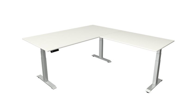 Sedací/stojací stôl Kerkmann Š 2000 x H 1000 mm s prídavným prvkom 1200 x 800 mm, elektricky výškovo nastaviteľný od 640-1290 mm, biely, 10043310