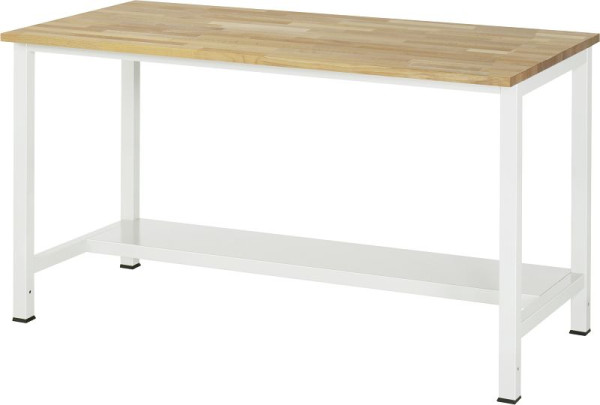 Pracovný stôl RAU séria 900, Š1500 x H800 x V825 mm, pracovná doska z masívneho buku, hrúbka 25 mm, s policou dole, hĺbka 320 mm, 03-900-3-B25-15.12